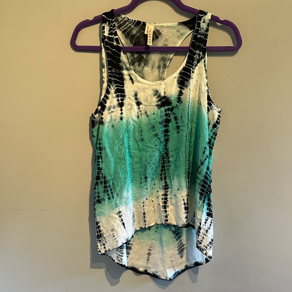 RAGA Tie-Dye Tank Top - Teal and Black